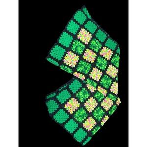 Granny Squares Blanket Crochet Afghan Vintage Style‎ 64" x 50" Black Green Pink